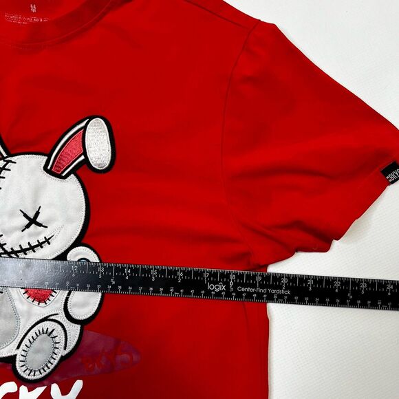 BKYS Men's Lucky Charm Rose Orig. Print Embroidered Top, Stitch T-Shirt Red Med - Picture 7 of 7